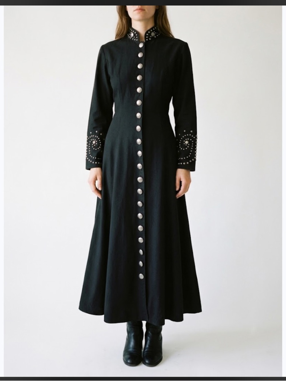 Vintage 80s California Style Black Heavyweight Studded Maxi Dress Jacket Gothic